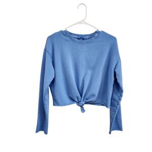 Aerie Light Blue Long Sleeve Cropped Knot Front Sweater Top Size XS